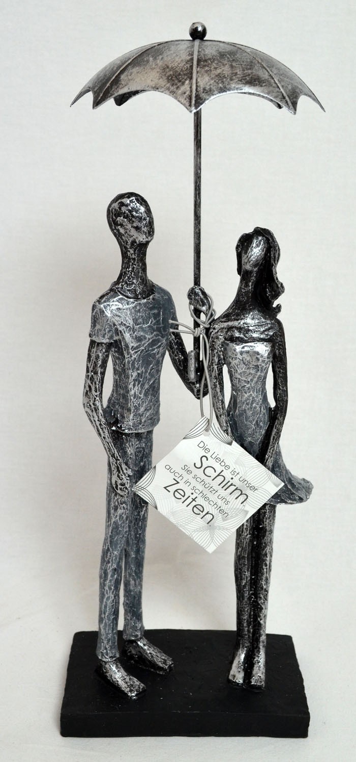 Handgefertigt Skulptur LIEBESSCHIRM antik silberfarbene liebes Paar un