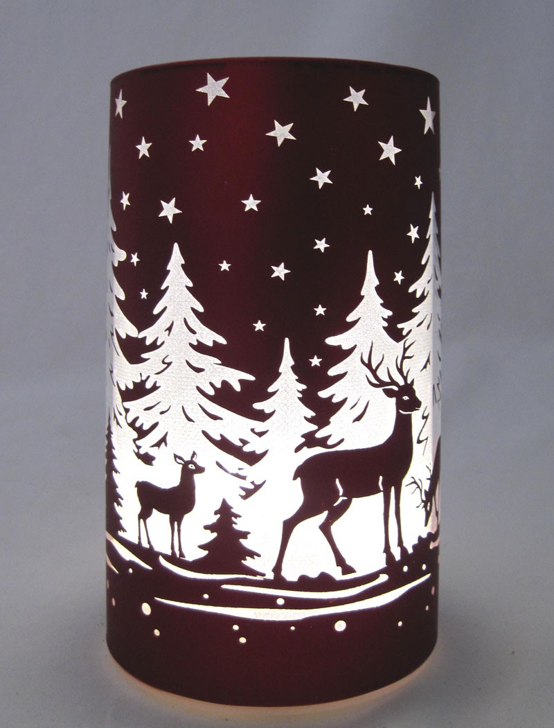 LED+Timer Nr.2* Tiere Rot, medium Glas LED Deko-Licht Wald, im Leuchte